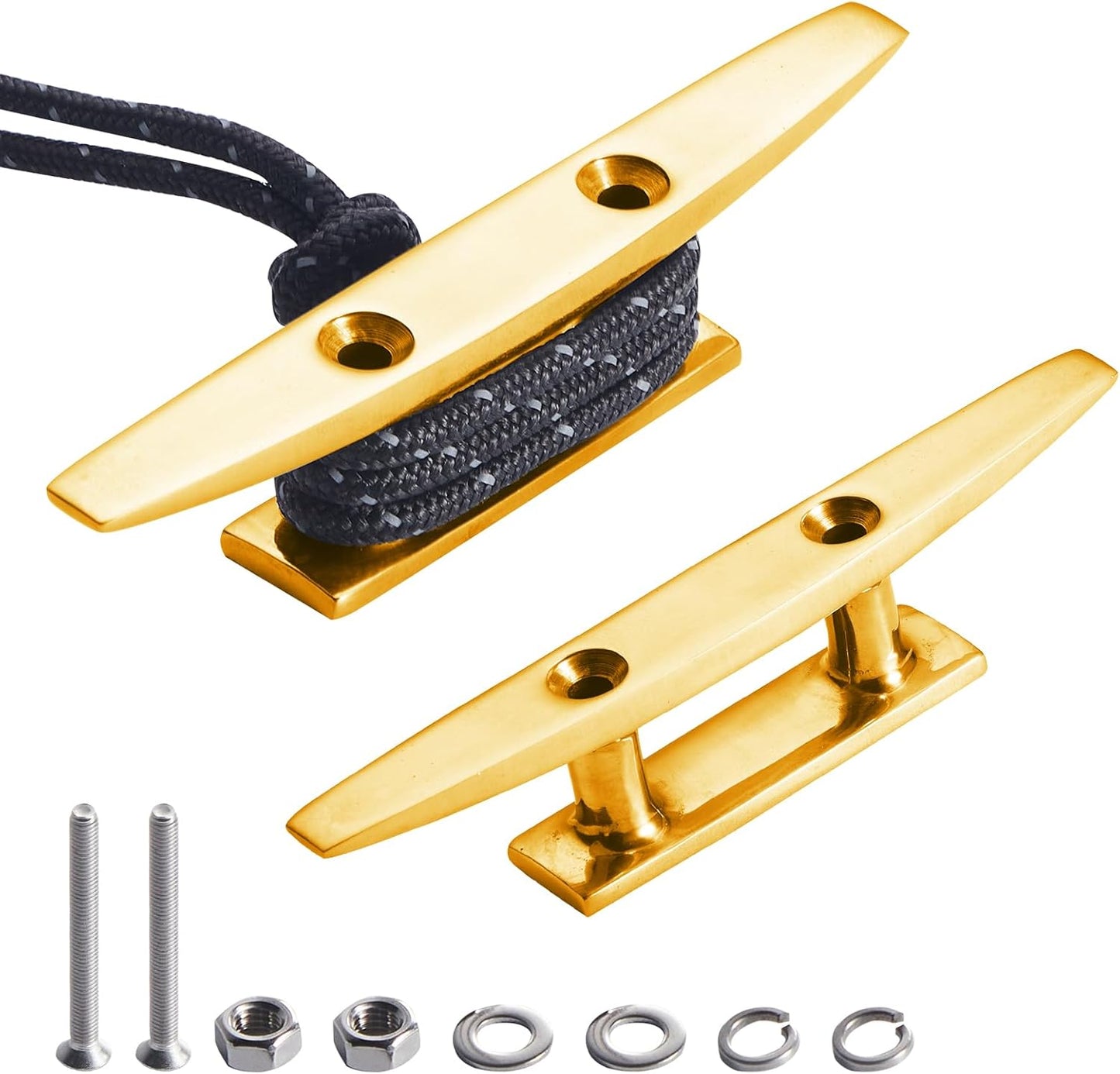 Boat Dock Cleat, 316 Marine Grade Stainless Steel Open Base Cleats with Hardware, Heavy Duty Mooring Accessories for Yacht Kayak Jetski (2-Pack)