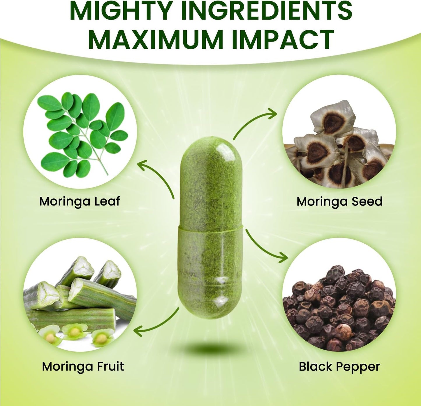 Organic Veda Moringa Capsules Triple Complex - 20 X Concentrated Organic Moringa Leaf Extract with Seed & Fruit Powder Vitamin, Antioxidant - Joints & Energy Support - 180 Vegan Capsule