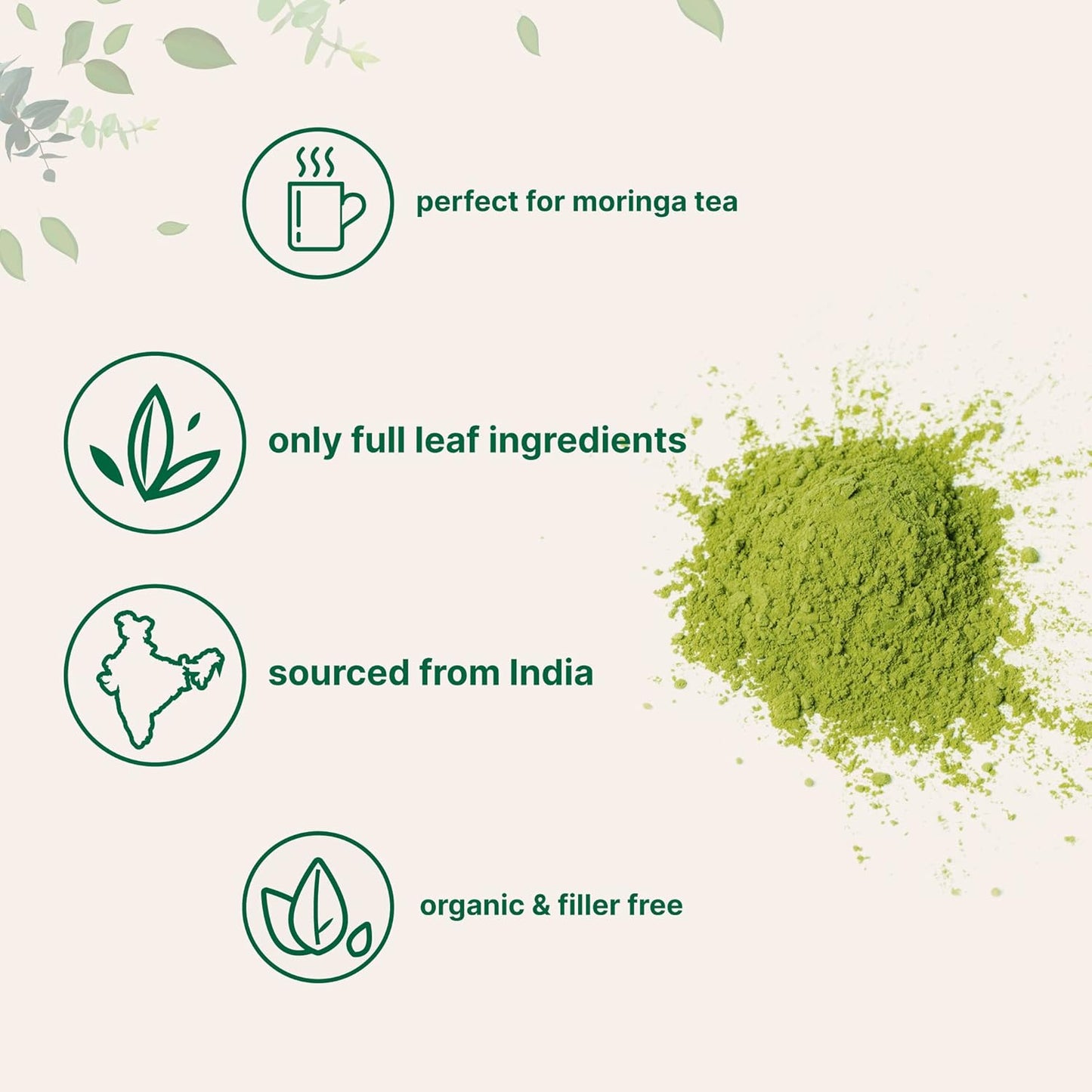 Organic Moringa Oleifera Leaf Powder, 2 Pounds, Rich in Antioxidants and Immune Vitamin, Great Superfoods for Moringa Tea, Moringa Drink, India Grown, Vegan