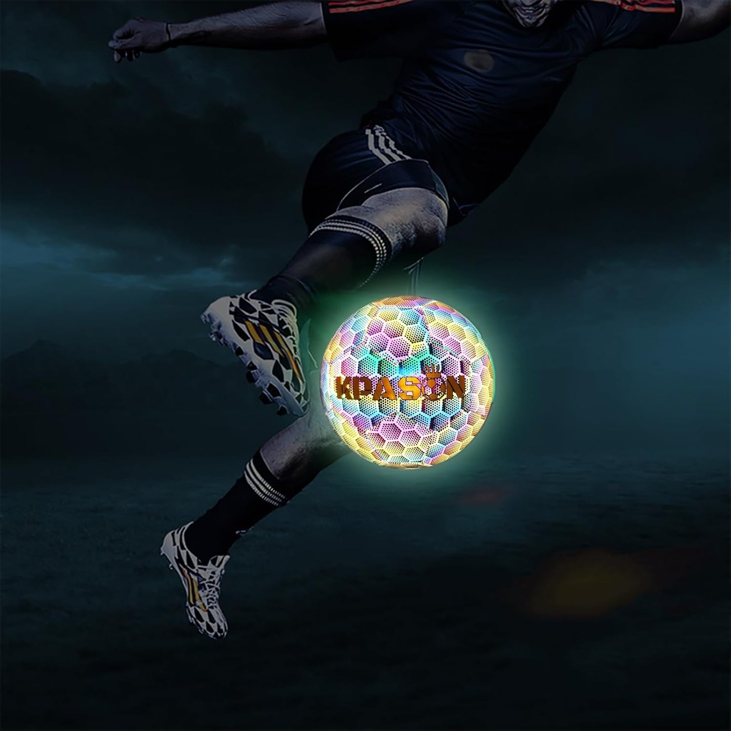 Soccer Ball, Holographic Reflective Glowing Soccer Ball for Men Women Training