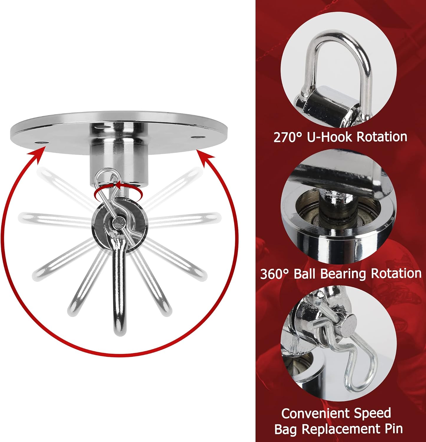 Boxerpoint Speed Bag Swivel Kit - Small Silver 360° - Mounting Hardware & Swivel Clip for Boxing Equipment