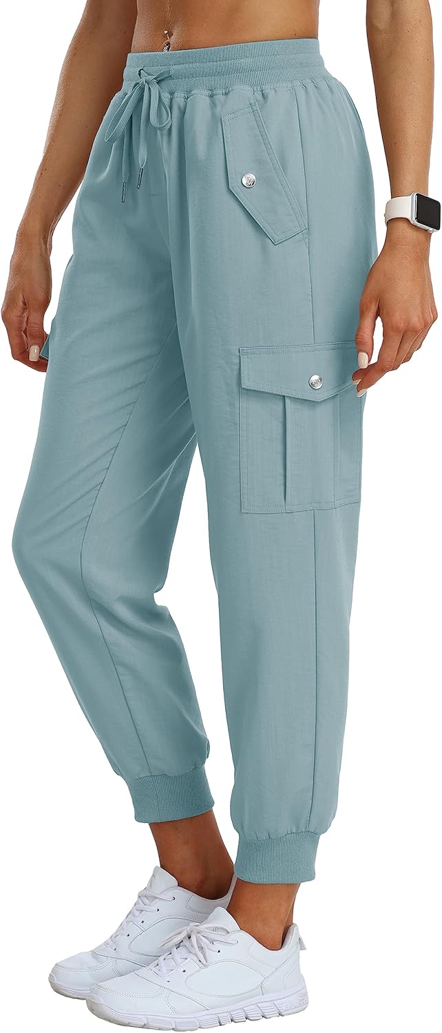 MoFiz Women's Outdoor Cargo Pants Lightweight Joggers Elastic Waist Athletic Hiking Sweatpants Casual Travel Pant with Pocket