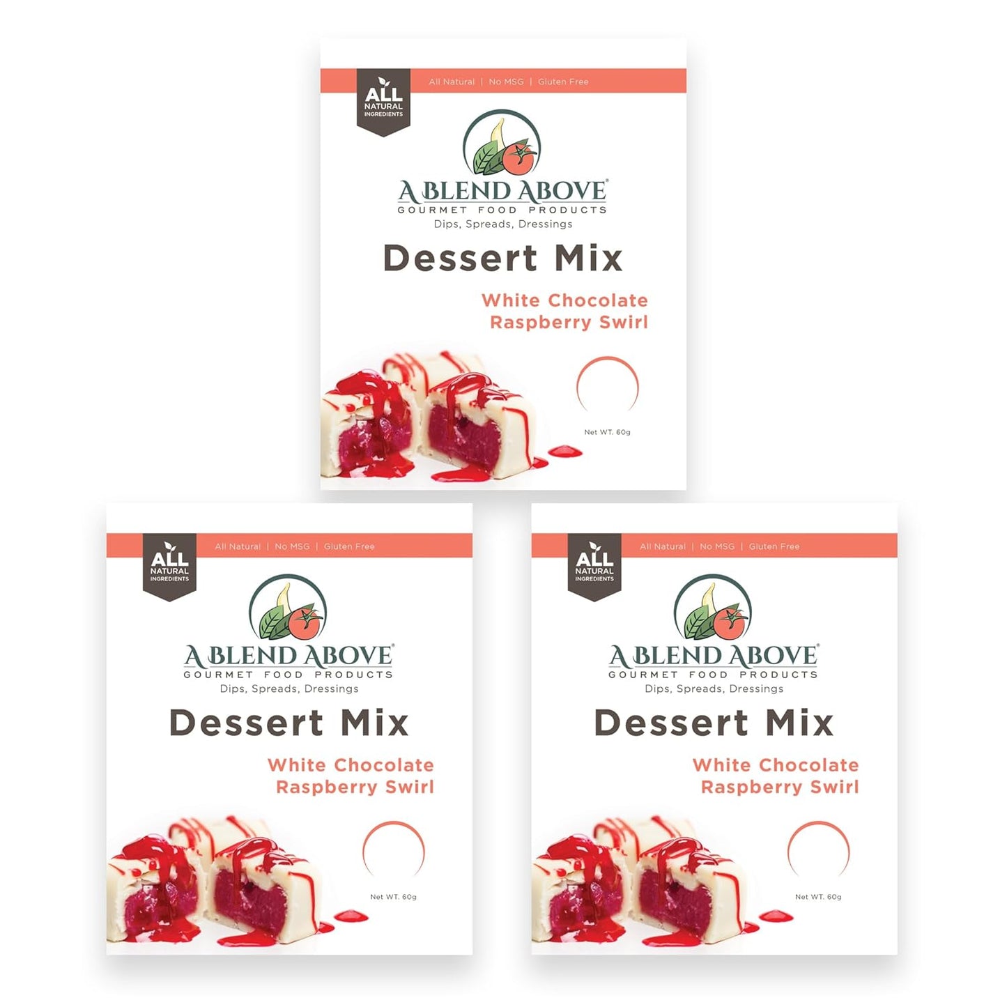 A Blend Above White Chocolate Raspberry Swirl Pie Mix - No-Bake Desserts, All Natural, Vegan, Gluten Free, No MSG - Instant Dessert Mix, Fruit Dip, Bagel Topping, Frosting, Cheesecake Filling - Makes 16 Oz (Pack of 3)