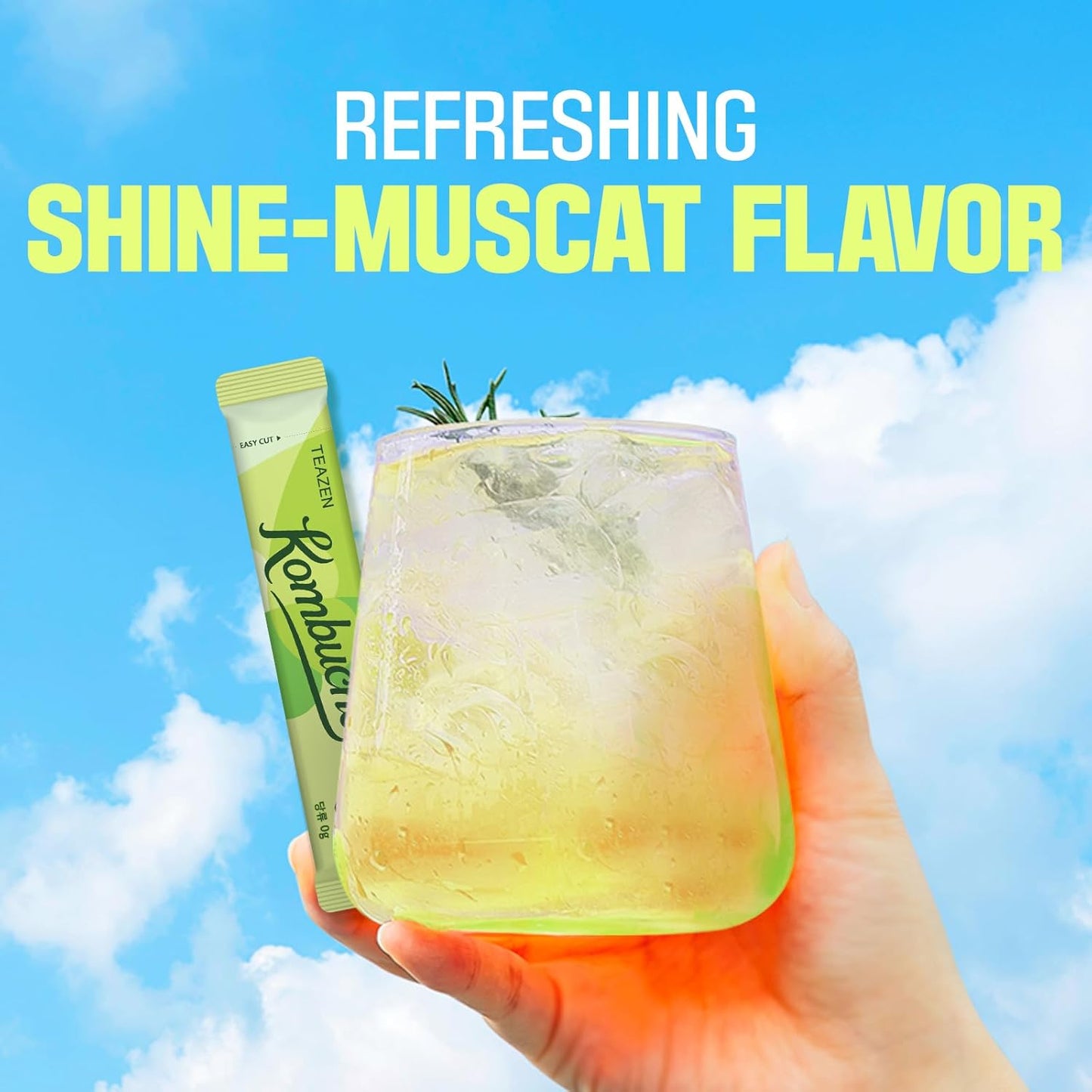 TEAZEN Shine Muscat Kombucha Tea, Electrolyte Powder & Hydration Drink Mix, Sugar Free, Live Probiotics & Prebiotics, 10 Sticks, 1.76oz