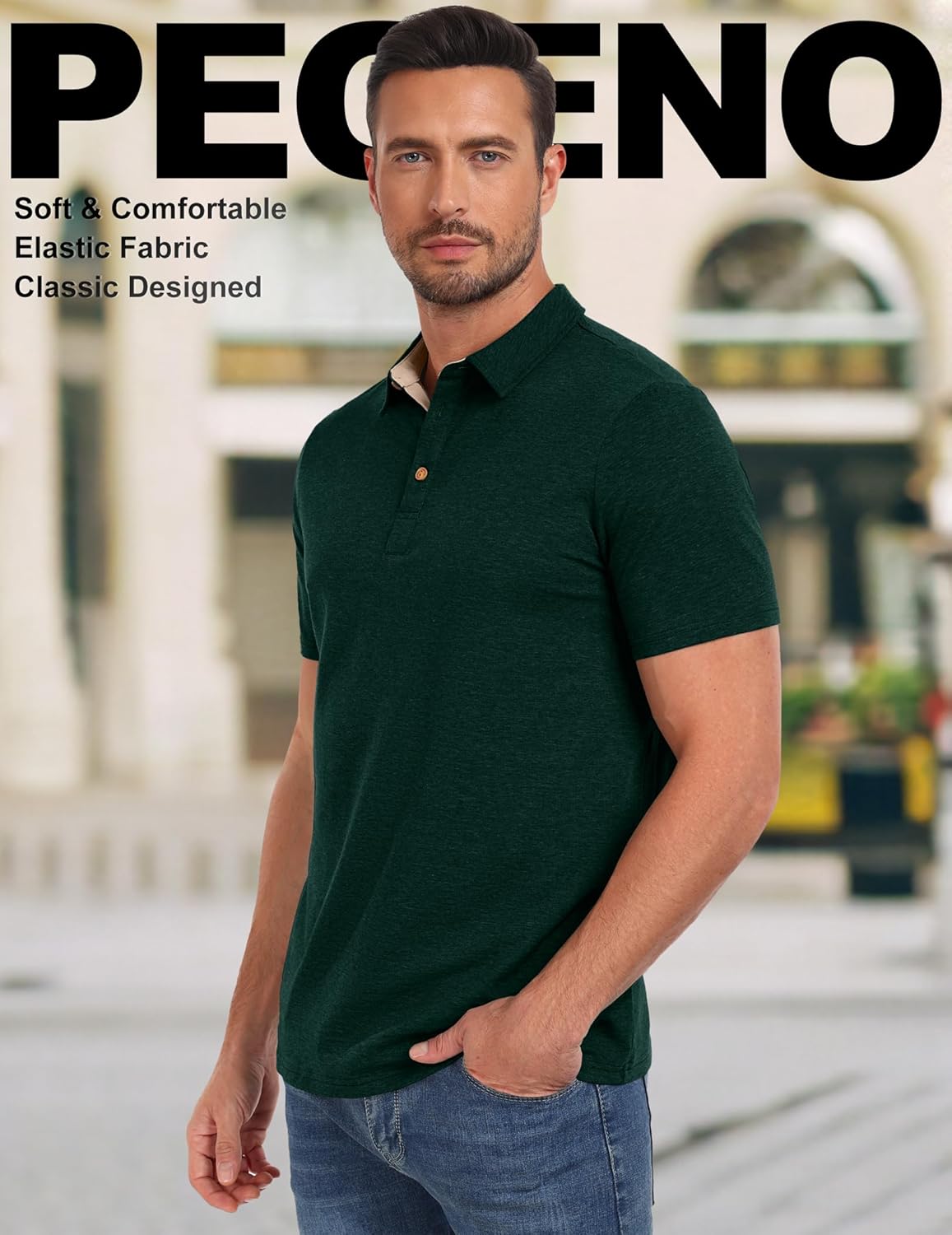 PEGENO Mens Polo Shirts Short Sleeve Casual Cotton Golf Shirts Performance Polo Shirts for Men