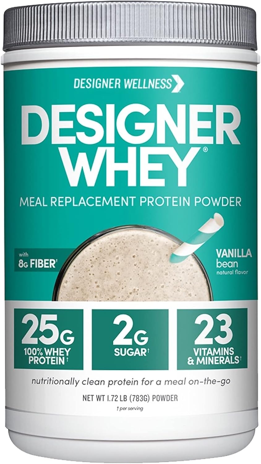 Designer Wellness, Designer Whey Protein Meal Replacement Powder, Organic Superfood Complex Carbs, Vitamins, Minerals, Gluten-Free, Vanilla Bean, 1.72 Pound