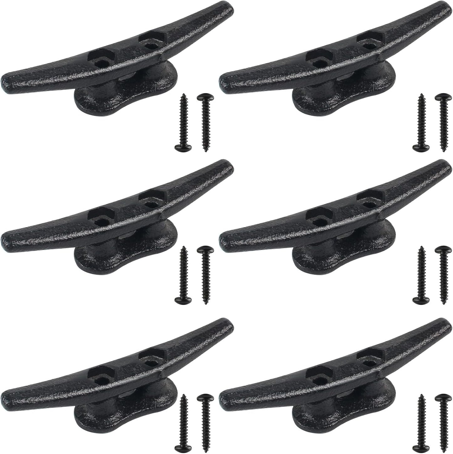 Boat Cleats 4Inch,Hot Dip Galvanized Cast Iron Dock Cleats,Electrophoretic Coated Black Dock Cleats,Rope Cleats Boat Dock Cleats for Marine Deck or Nautical Decor,Hardware Included (4/5/6/10/12Pack)