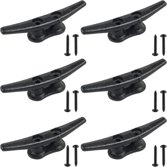 Boat Cleats 4Inch,Hot Dip Galvanized Cast Iron Dock Cleats,Electrophoretic Coated Black Dock Cleats,Rope Cleats Boat Dock Cleats for Marine Deck or Nautical Decor,Hardware Included (4/5/6/10/12Pack)