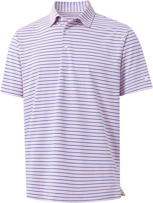 Rouen Mens Polo Shirts Short Sleeve Dry Fit Performance Moisture Wicking Causal Striped Polo Collared Golf Shirts for Men
