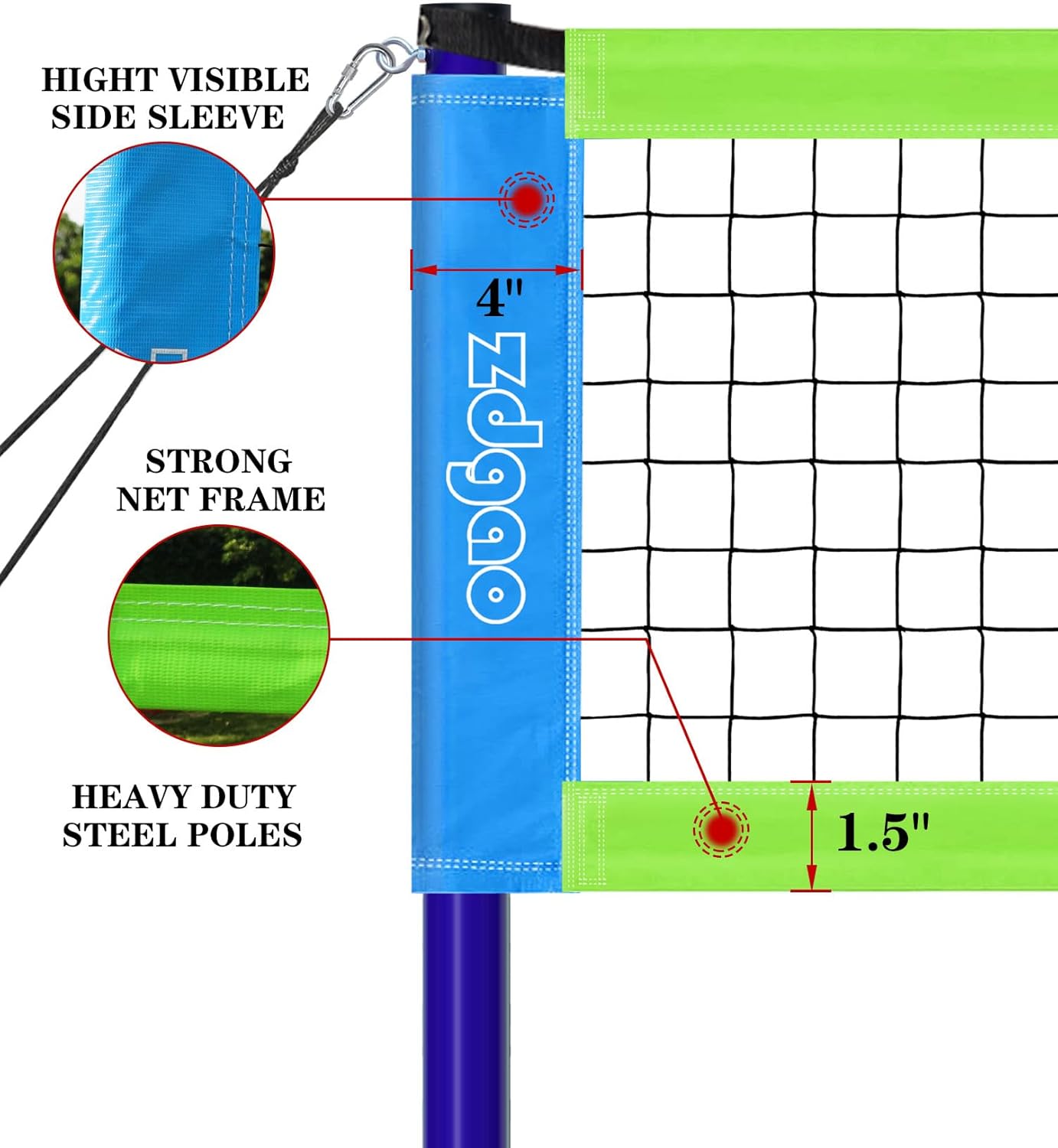 Volleyball Net Outdoor - Portable Volleyball Set for Backyard with Professional Volleyball Net, Wrap Yarn Volleyball and Pump, Boundary Line, Carry Bag