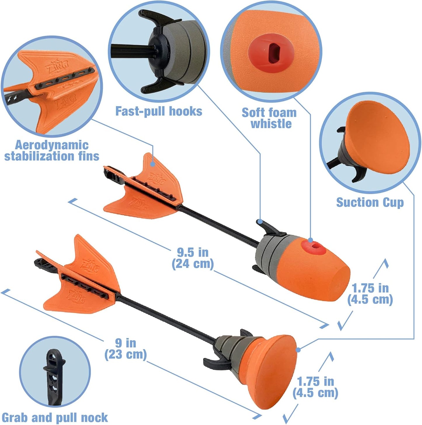 Zing Air Hunterz Z-Curve Bow Pack, 1 Green Bow, 4 Orange Zonic Whistle Arrows, 2 Orange Suction Cup Arrows and 1 Bungee, Shoots Arrows Up to 200 Feet