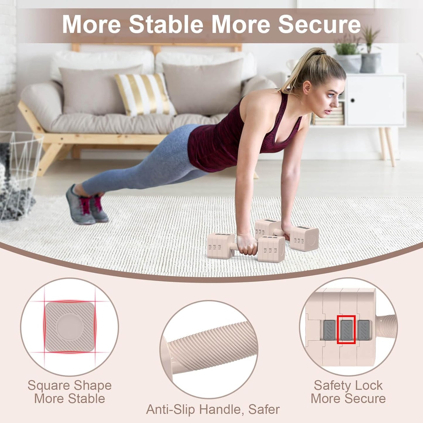 22LBS Adjustable Dumbbells Set, Hand Weights Sets with 5 Levels 3lb, 5lb, 7lb, 9lb, 11lb, Adjustable Weight Dumbbells for Women/Men Home Gym Full Body Workout