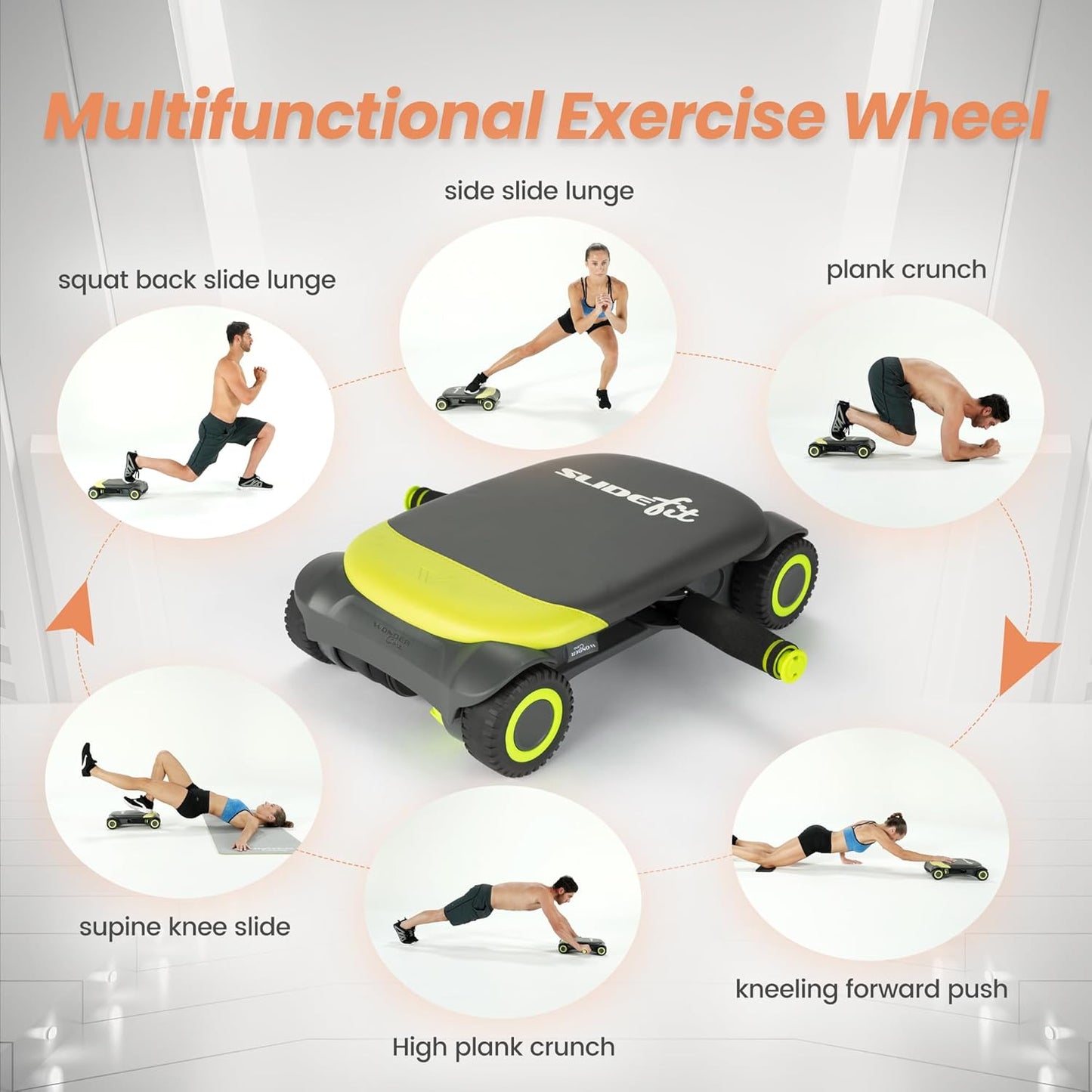 WONDER CORE Slide Fit, Ab Roller Board with 4 Wheels, Automatic Rebound Abdominal Wheel for Core Workout, Ab Exercise Equipment, Abdominal Exerciser, Heroboard Fitness Rolling Board with Knee Pad