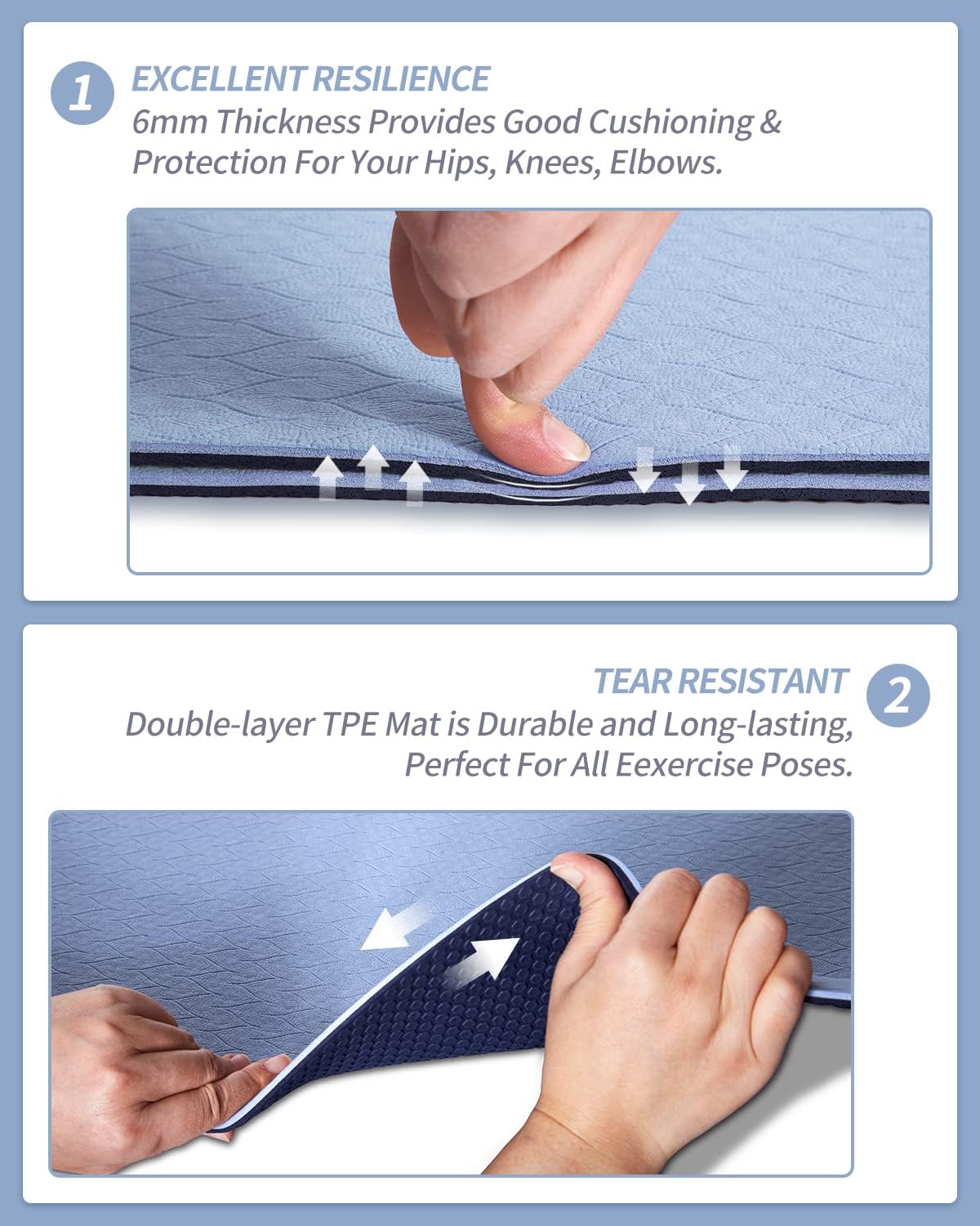 COOLMOON Yoga Mat Non Slip, Anti-Tear 1/4 Thick TPE Yoga Mats for Women and Men, 72"x24" Exercise & Fitness Mat with Carrying Strap, Workout Mats for Yoga, Pilates and Floor Exercise