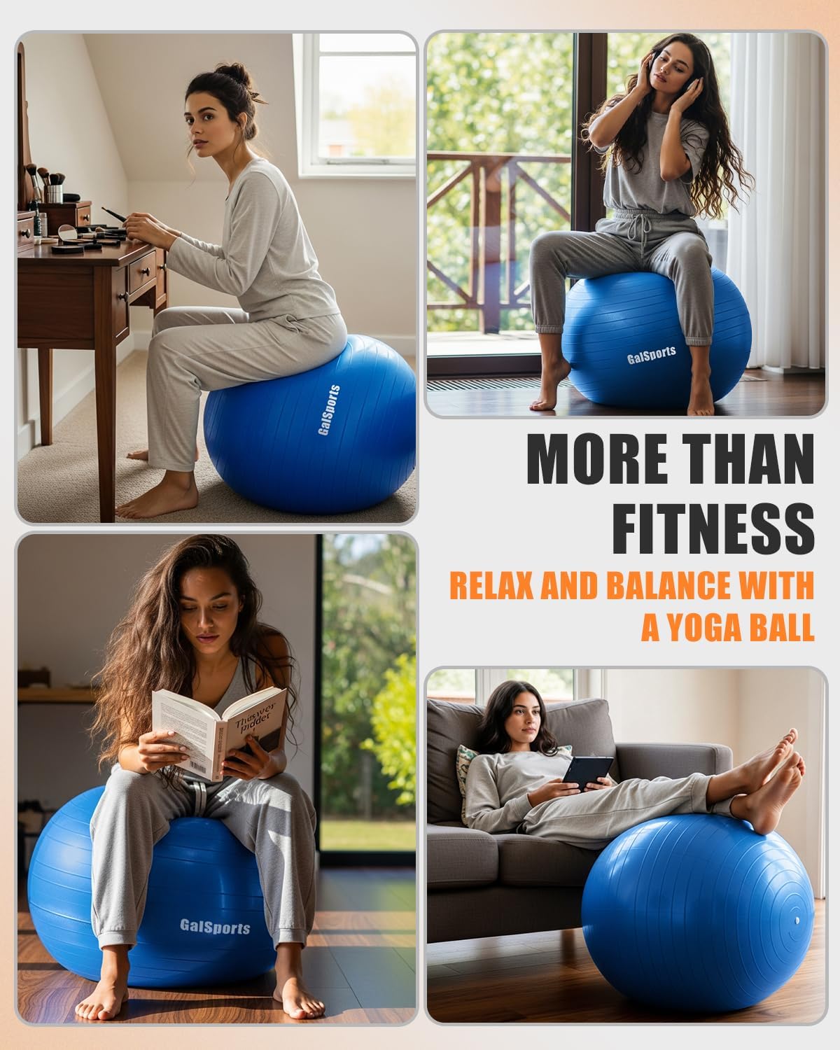 GalSports Anti-Burst Slip Resistant Stability Ball - Swiss Ball for Home Gym & Physical Therapy