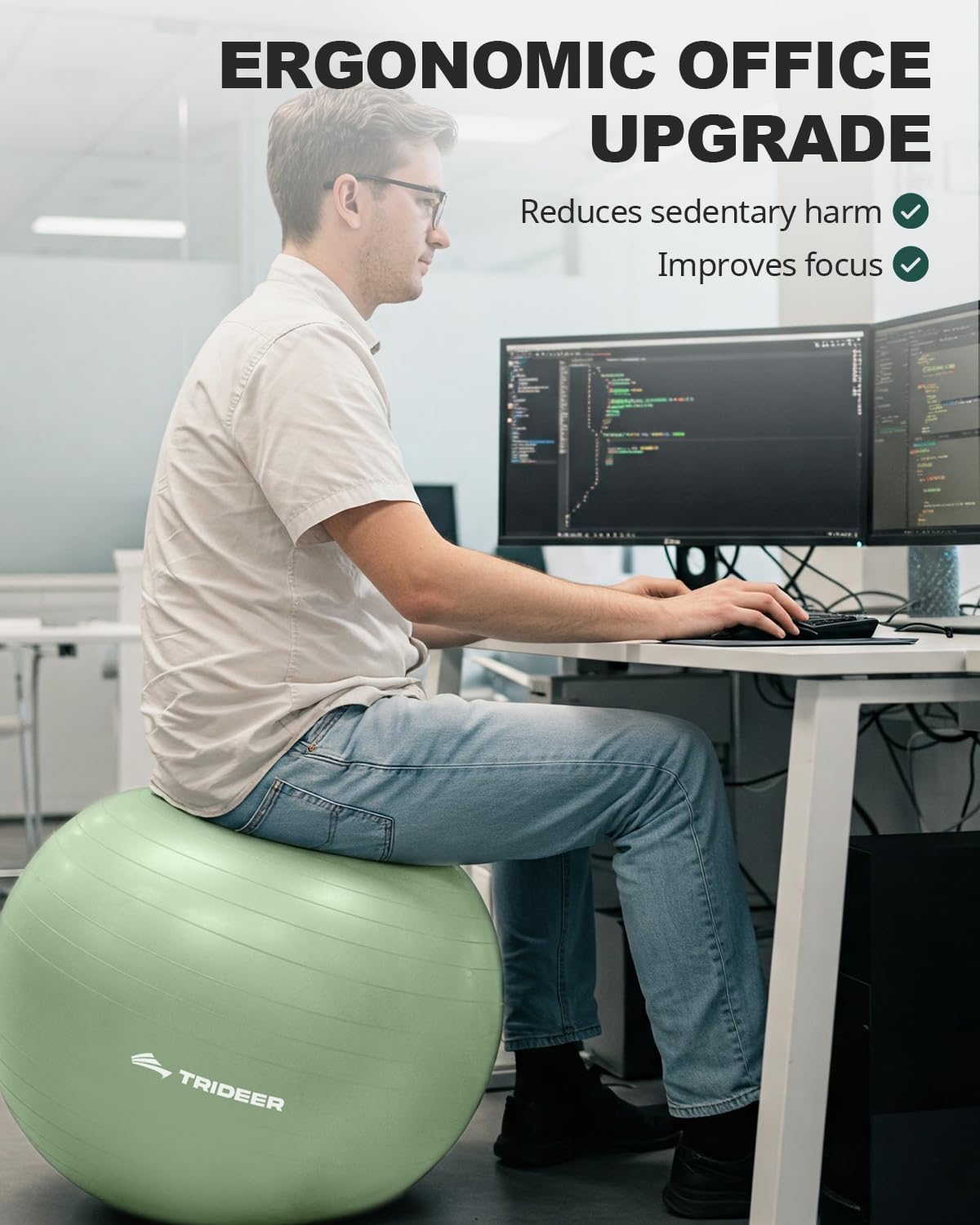 Trideer Yoga Ball – Anti-Burst Exercise Ball for Pregnancy, Office, Birthing, Stretching & Core Workout – Home Gym & Therapy