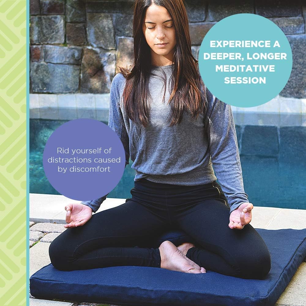 Bean Products Meditation Cushion Mat Set - Zafu Floor Pillow Organic Buckwheat Pillow + Cotton Filled Zabuton Prayer Pad - Meditation Pillow Yoga Knee Pad - Made in USA - 14" Round or 18" Oval