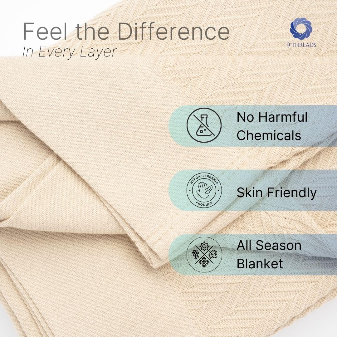 Luxury Cotton Blanket King Size – Soft & Breathable Herringbone Weave – Lightweight All-Season Bed Blanket for Warmth & Comfort – Cozy, Durable
