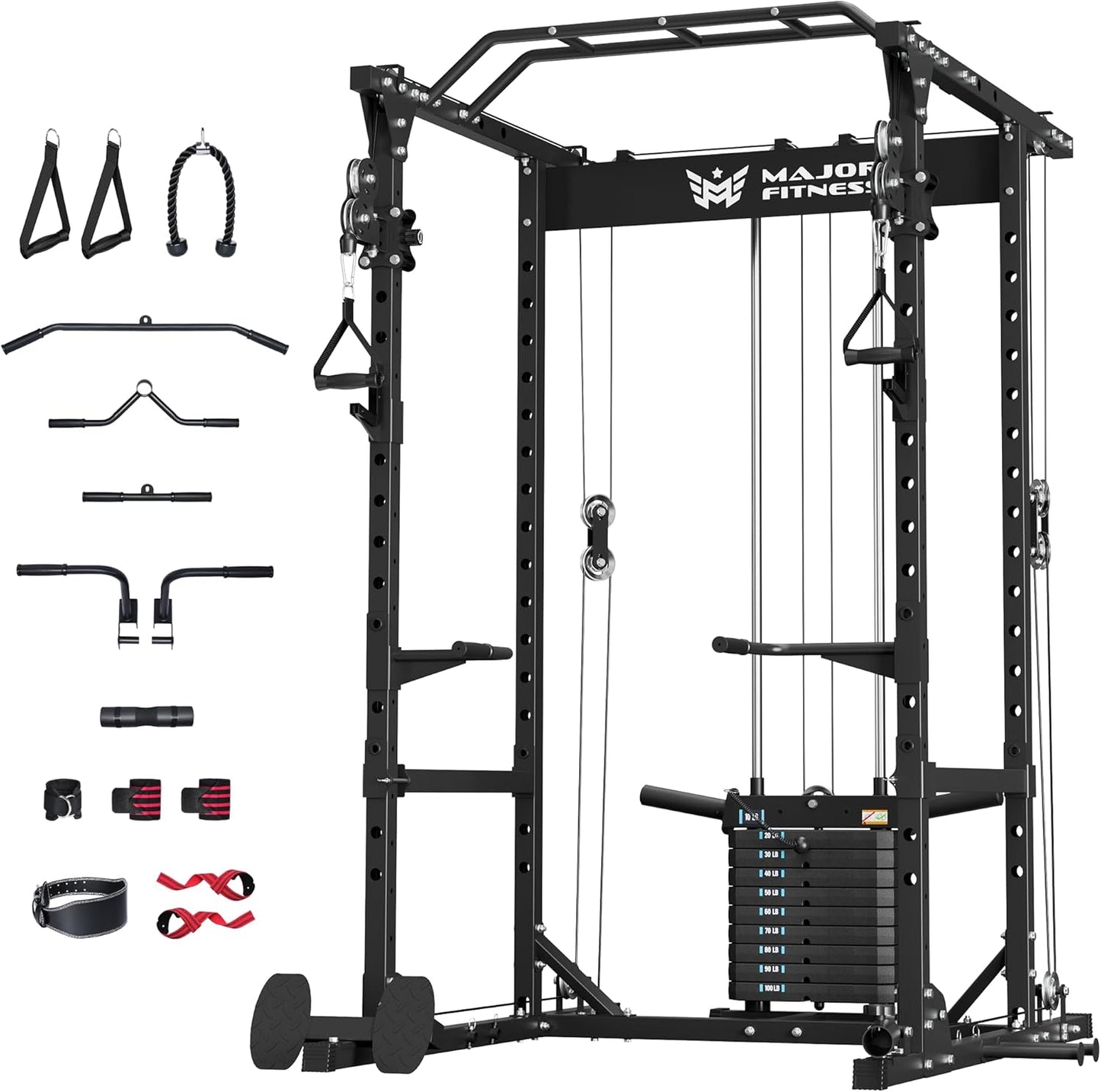 MAJOR FITNESS Drone1 Power Cage - Multi-Function Power Rack for Home Gym, Squat Rack, Cable Crossover System, for Strength Training, Heavy-Duty Steel Construction