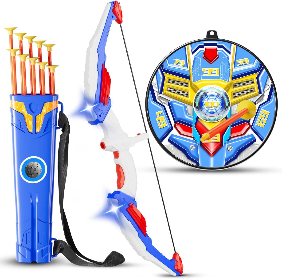 Kids Bow and Arrow Set, LED Light Up Archery Toy Set with 10 Suction Cup Arrows, 2 Target & Quiver, Indoor and Outdoor Toys Sport Gifts for Kids, Boys & Girls Ages 5 6 7 8 9 10 11 12