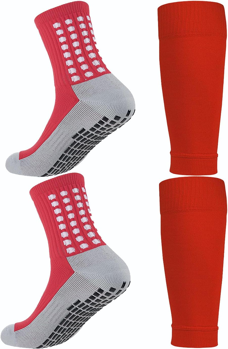 KMOLY 1 Set Soccer Grip Socks,Shin Guard Sleeves for Football Basketball for Men and Women Black/White One Size