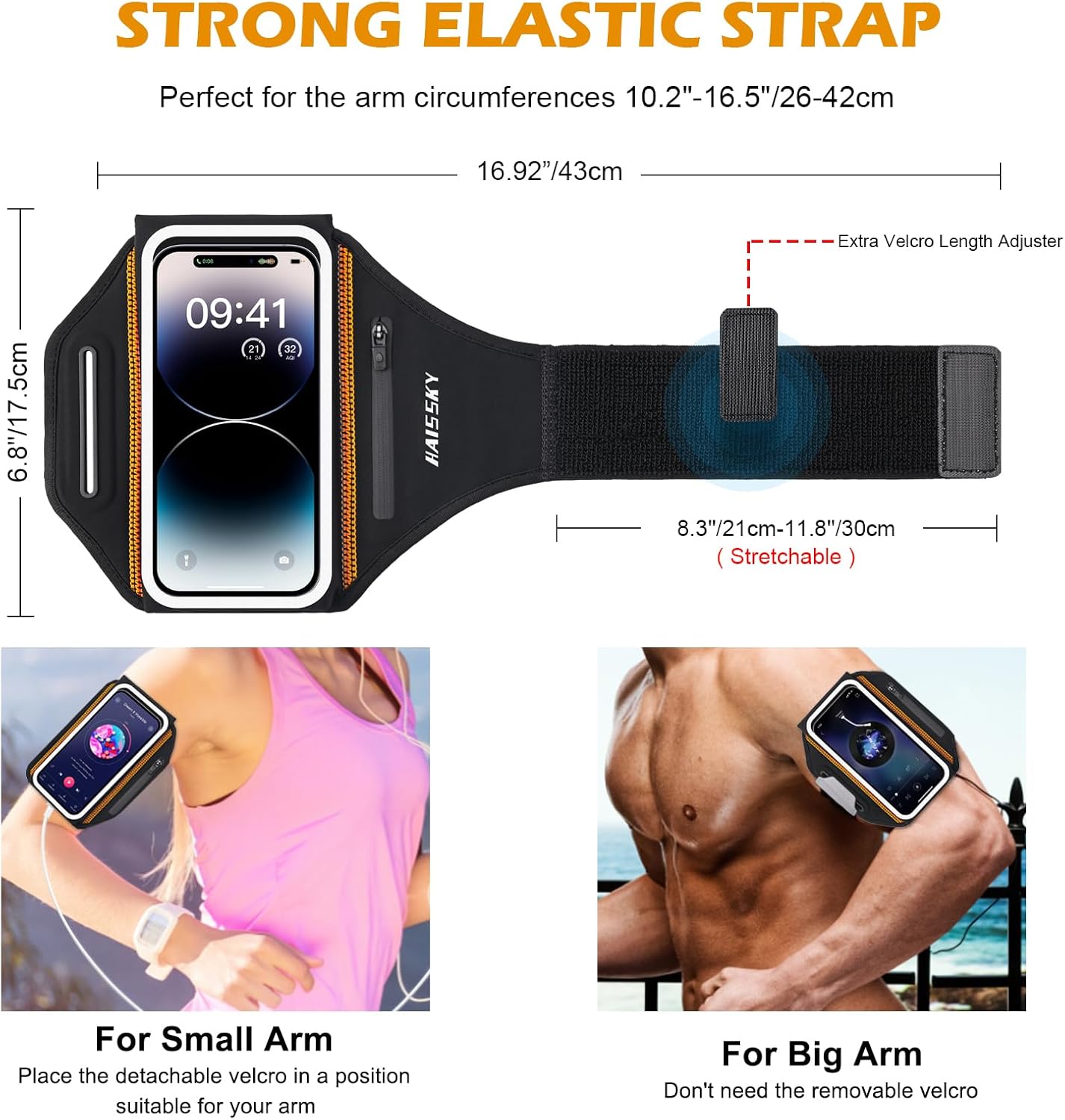 Running Armband with Earphone Bag Cell Phone Armband for iPhone 16 15 Pro 14 Plus 13 11 XR XS, Galaxy S24/S10 Water Resistant Sports Phone Holder Case & Zipper Slot Car Key Holder for 6.9 inch Phone