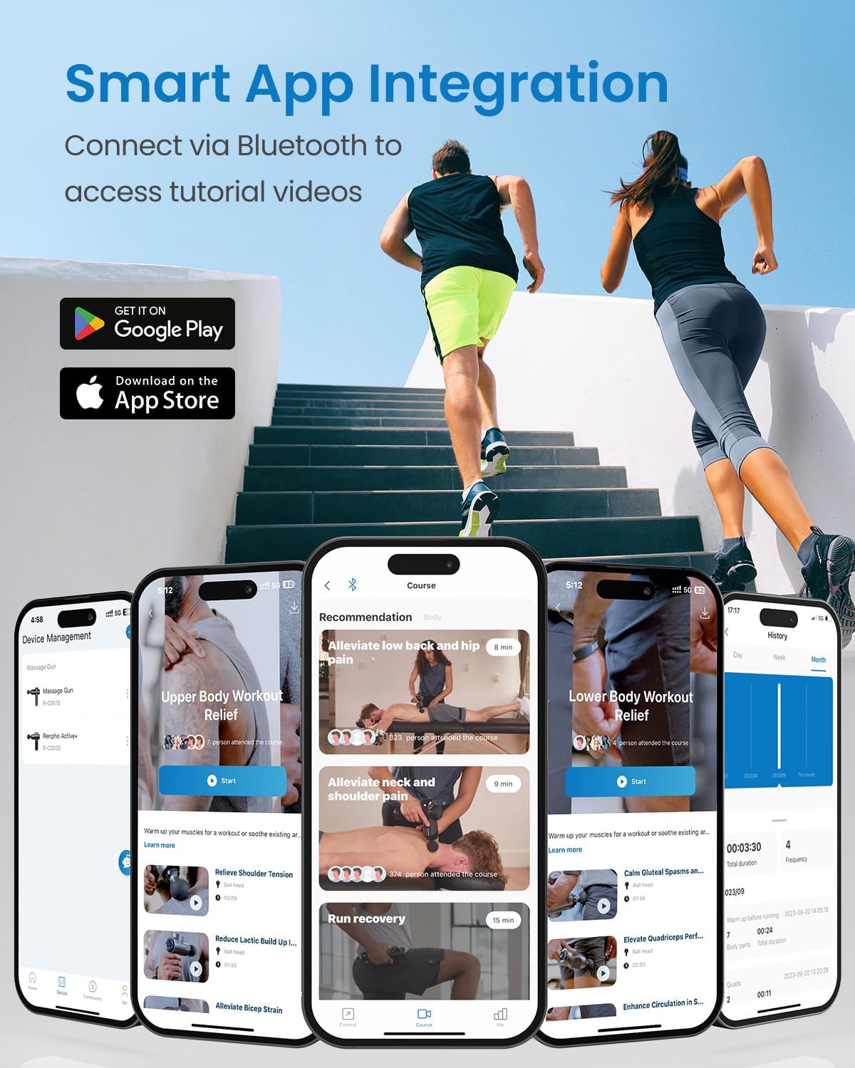 RENPHO Massage Gun Deep Tissue, Portable Percussion Muscle Massager with Bluetooth, Handheld Device for Back and Neck, Carry Case, Gifts for Men and Women