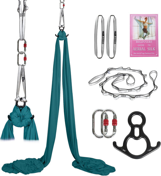 Aerial Silks Kit & Aerial Yoga Hammock - 11Yd Premium Fabric Hardware - Easy Setup for Flying Yoga, Aerial Swing & Fitness - Supports Up to 14ft Rigging