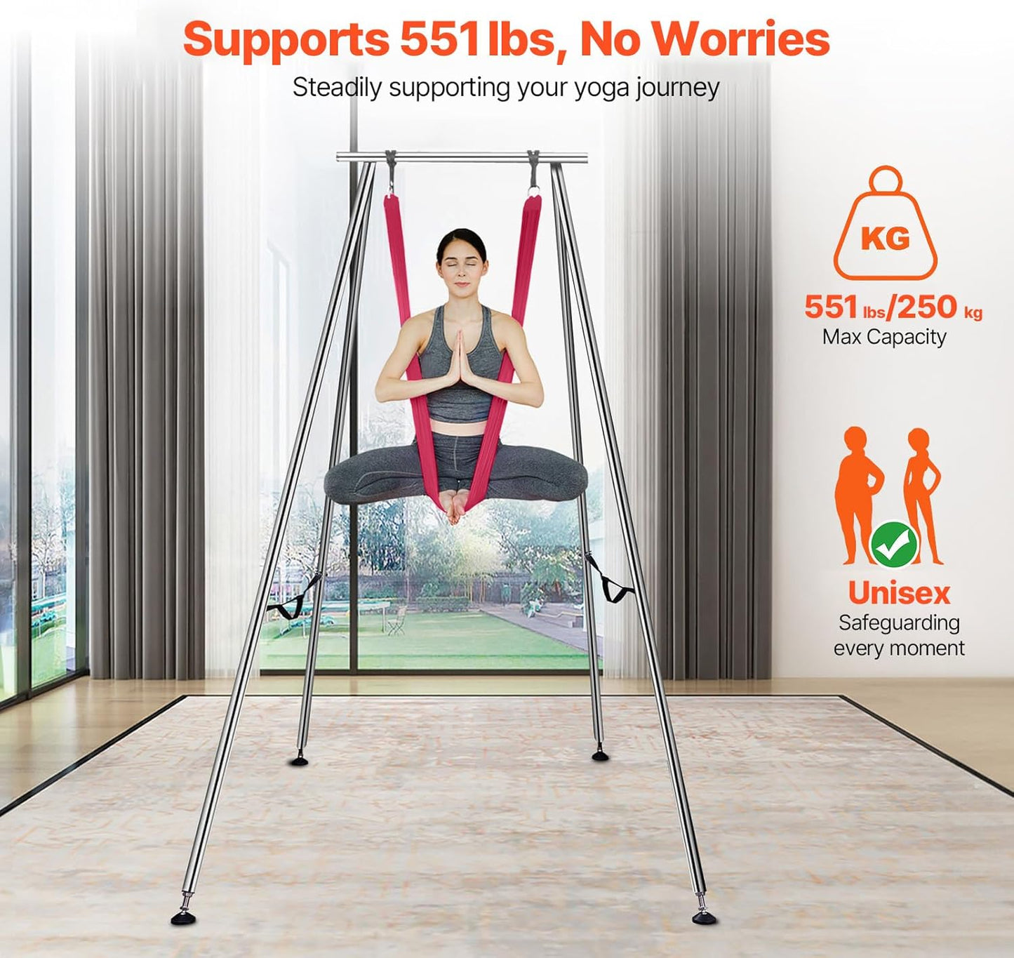 VEVOR Aerial Yoga Frame, 9.67 ft Height Swing Stand, Max 551.15 lbs Load Chrome-Plated Steel Pipe Inversion Yoga Rig for Indoor Outdoor Use
