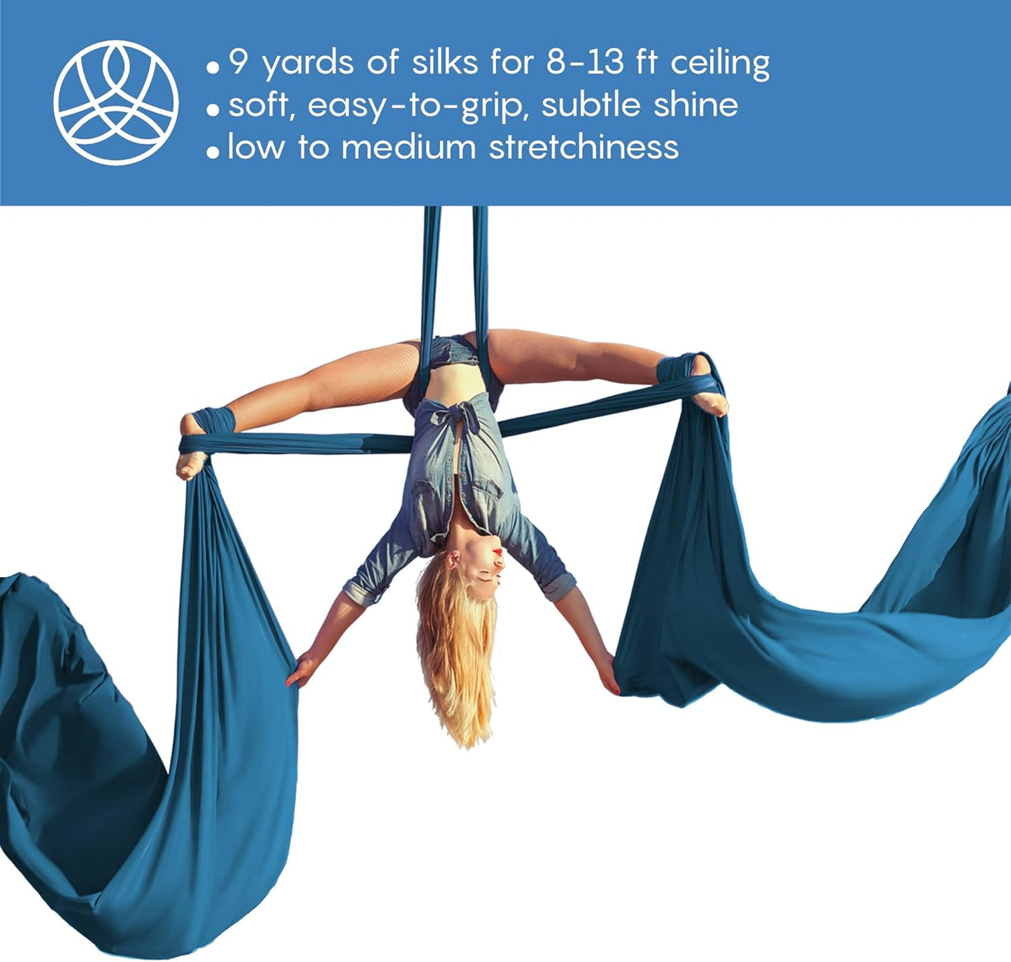 Aerial Silks Starter Kit - Durable 9 Yards of Aerial Yoga Hammock with Hardware & Guide - Aerial Swing for Acrobatic Flying Yoga & All Levels (Aerial Rigging Point Up to 13ft)