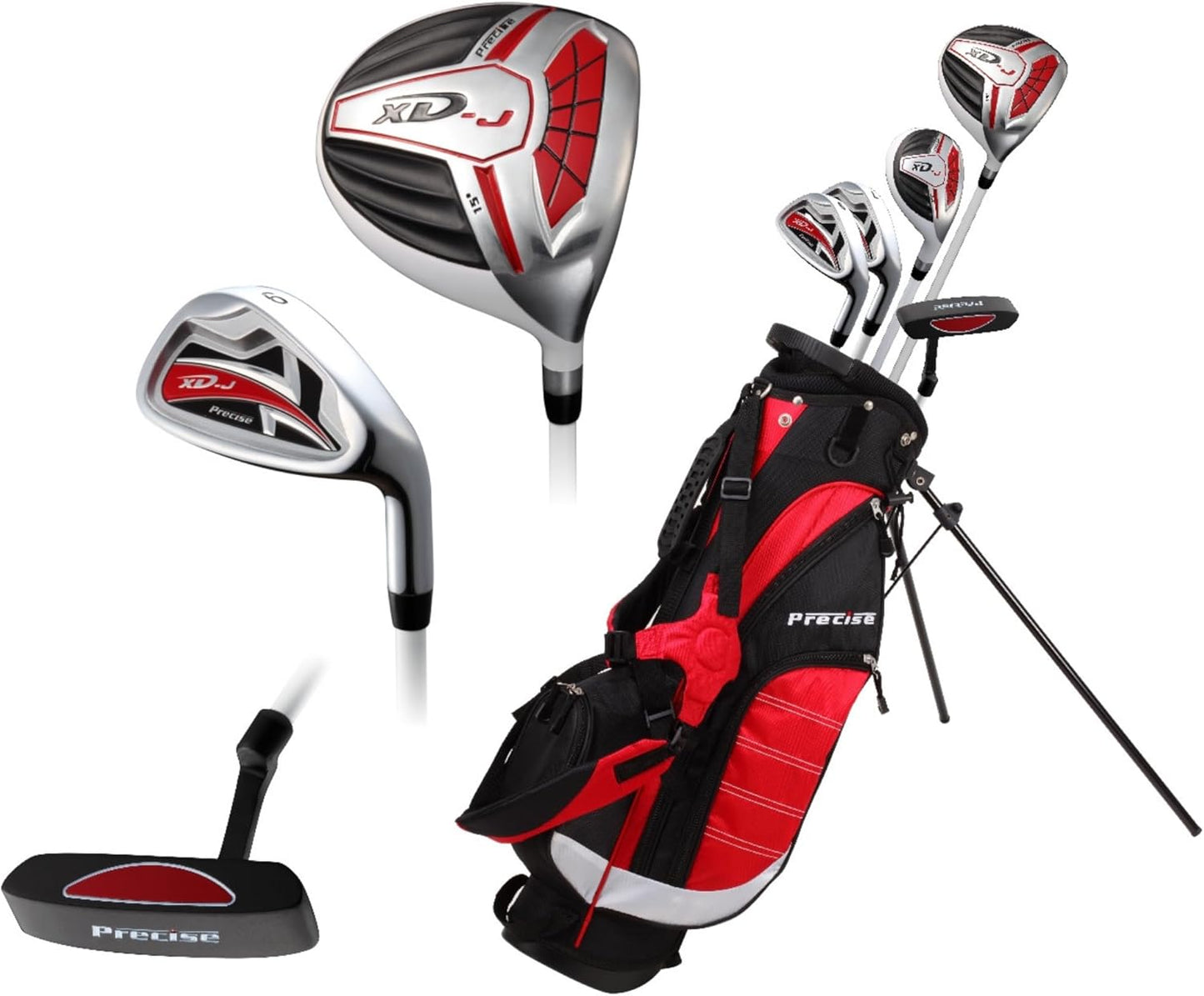 Precise XD-J Junior Golf Clubs Set – Right & Left Hand Options – Kids Golf Clubs for Ages 3-5, 6-8, 9-12 – Lightweight Graphite Shafts, Hybrid Club, Stand Bag – Boys & Girls Golf Set