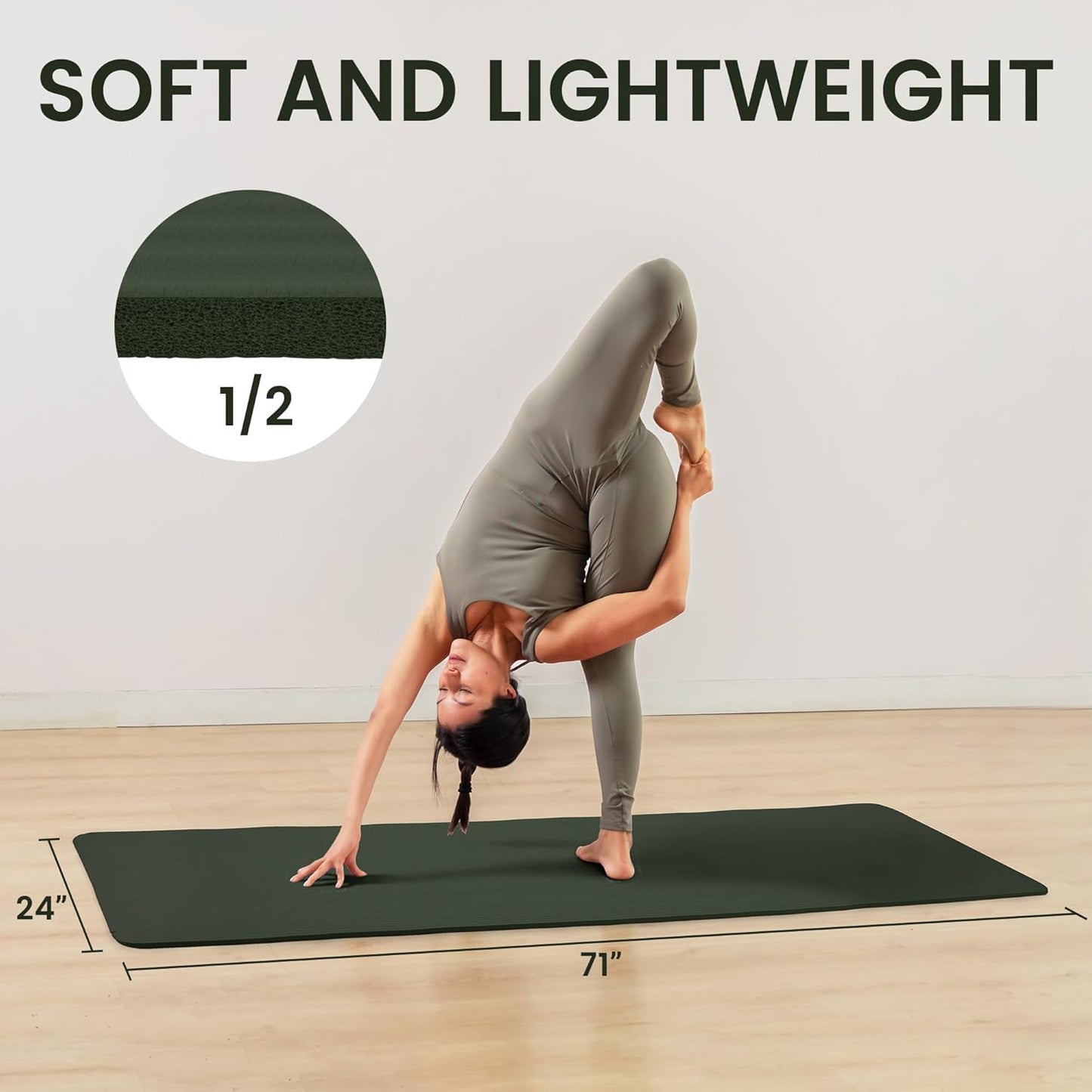 Yoga Mat, 1/2-Inch Extra Thick High Density Exercise Mat, Anti-Tear Exercise Yoga Mat with Carrying Strap, Suitable for Various Yoga Exercises