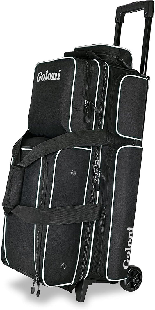 Goloni 3 Ball Bowling Bags with Wheels - Rolling Bowling Bag for 3 Balls & Accessories - Retractable Handle Extends to 38