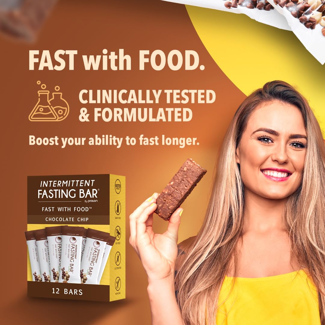 Prolon Fast Bars | Keto, Gluten Free, Dairy Free, Plant Based Protein, Intermittent Fasting Bars | Developed to Not Break Your Fast | Chocolate Chip, 24 Ct