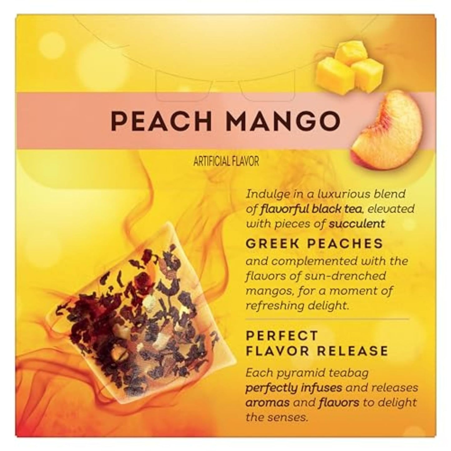 Lipton Black Tea Peach Mango, Pyramid Tea Bags, Flavored Teabags for a Refreshing Cup of Tea, 20 Total Tea Bags