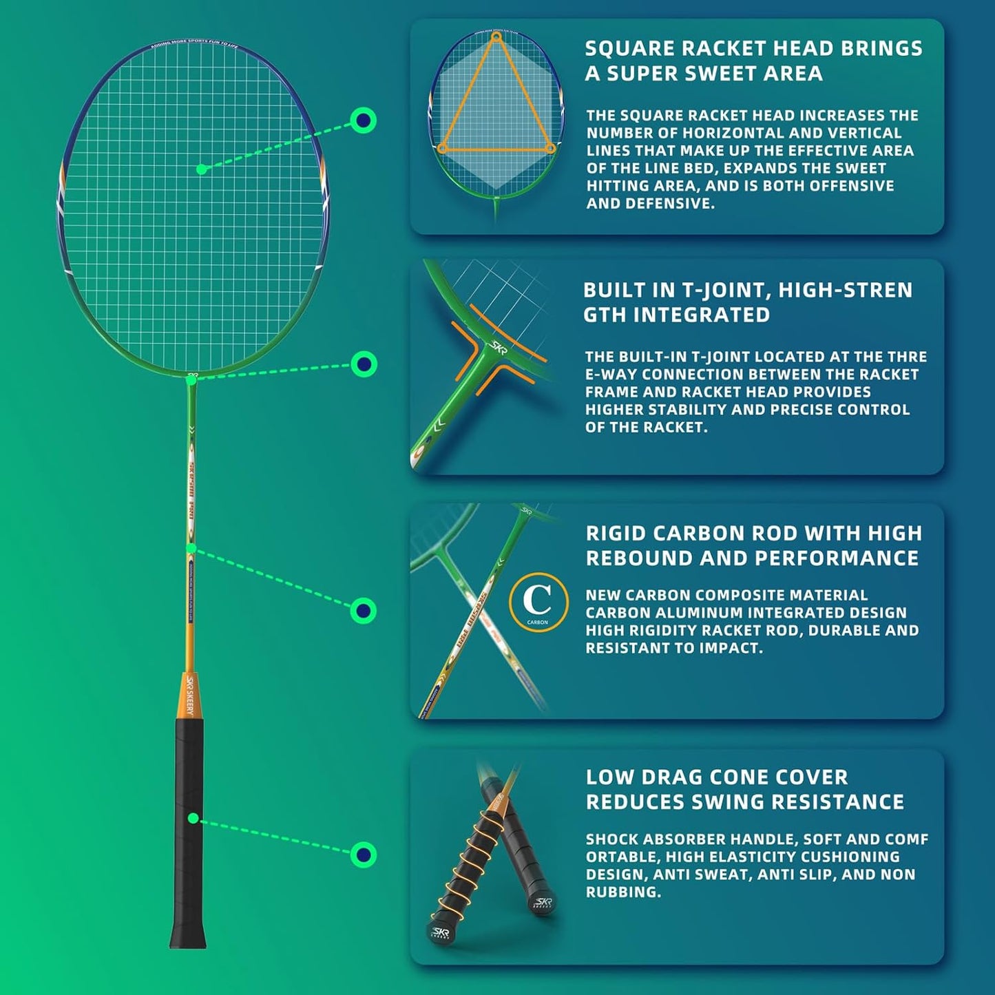 Professional Badminton Set with Winch System,Portable Badminton Net includes Carbon Aluminum Badminton Rackets Set of 4,3 Shuttlecocks and Carrying Bag,Badminton Sets for Backyards,Beach