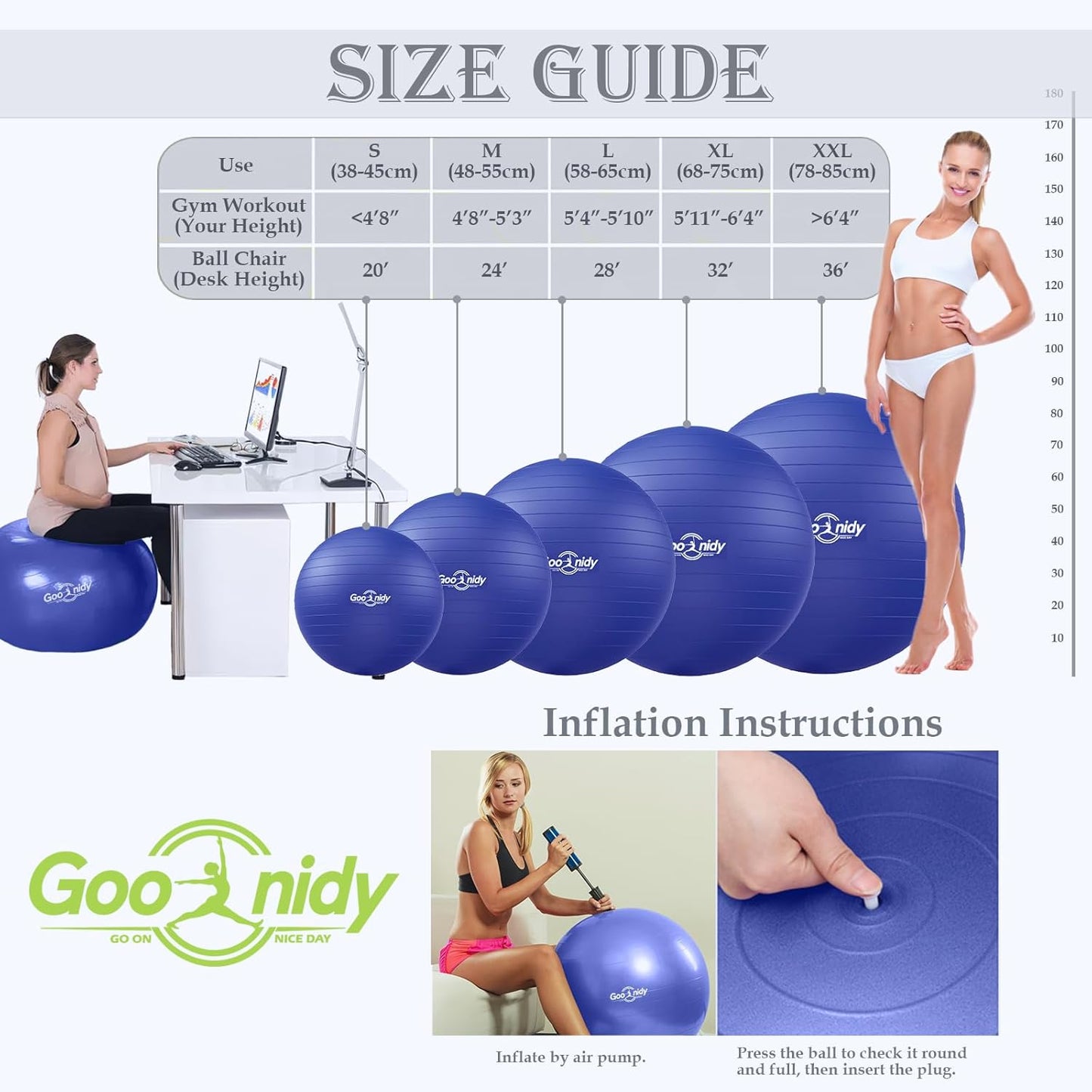 Soft Exercise ball, Anti-Burst Yoga Ball Chair Supports 2200lbs, Workout Equipment w/ Pump for Women Pregnancy, Medicine, Birthing, Physical Therapy, Stability, Excersing, Birth, Swiss, Fitness, Gym