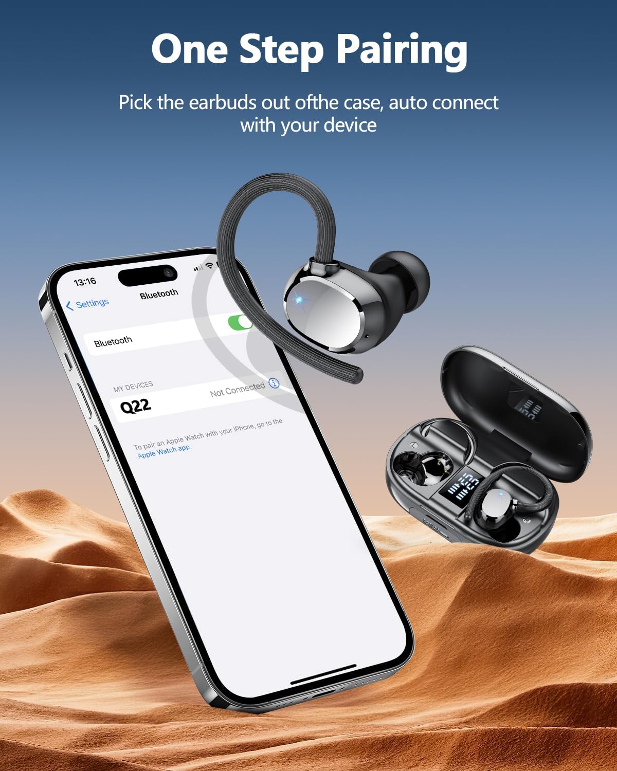 Ear Buds Wireless Bluetooth Earbuds Sport 2025 New Bluetooth 5.3 Headphones with LED Display 128H Playtime Powerful Bass Over Ear Earphones with Earhooks IP7 Waterproof for Gym/Running/Workout