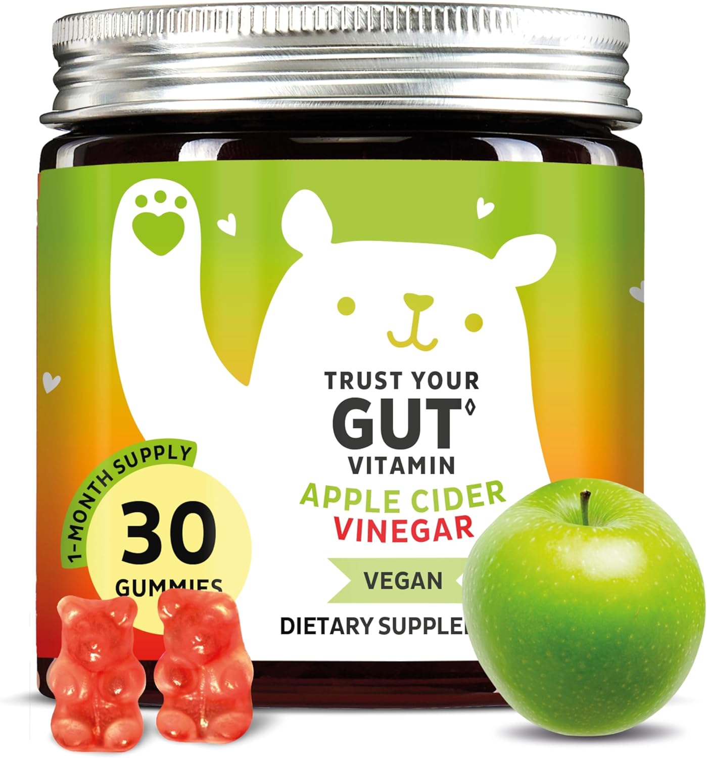 Apple Cider Vinegar Gummy Bears - Metabolism Booster Complex with Vitamin B6, B12, Iodine, Folic Acid - Well-Being & detoxification - Vegan - Balanced Gut (30 Gummies)