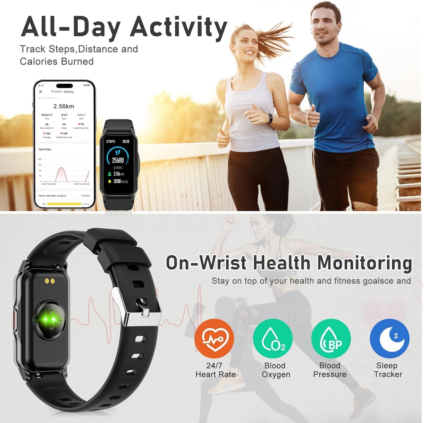 Fitness Tracker with Step Counter/Calories/Stopwatch, Activity Tracker, Health Tracker with Heart Rate Monitor, Sleep Tracker,1.47'' Touch Color Screen, Pedometer Watch for Women Men Kids