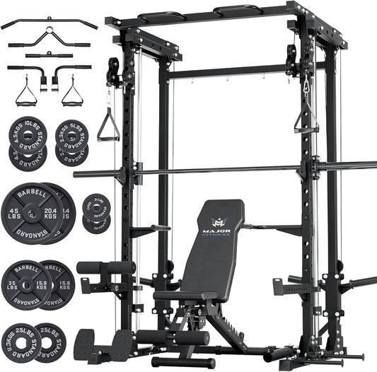 Major Fitness Drone3 Smith△ Machine – All-in-One Home Gym Squat Rack with Weight Bar, Cable Crossover Machine – Heavy-Duty Fitness Equipment for Strength Training and Full-Body Workouts