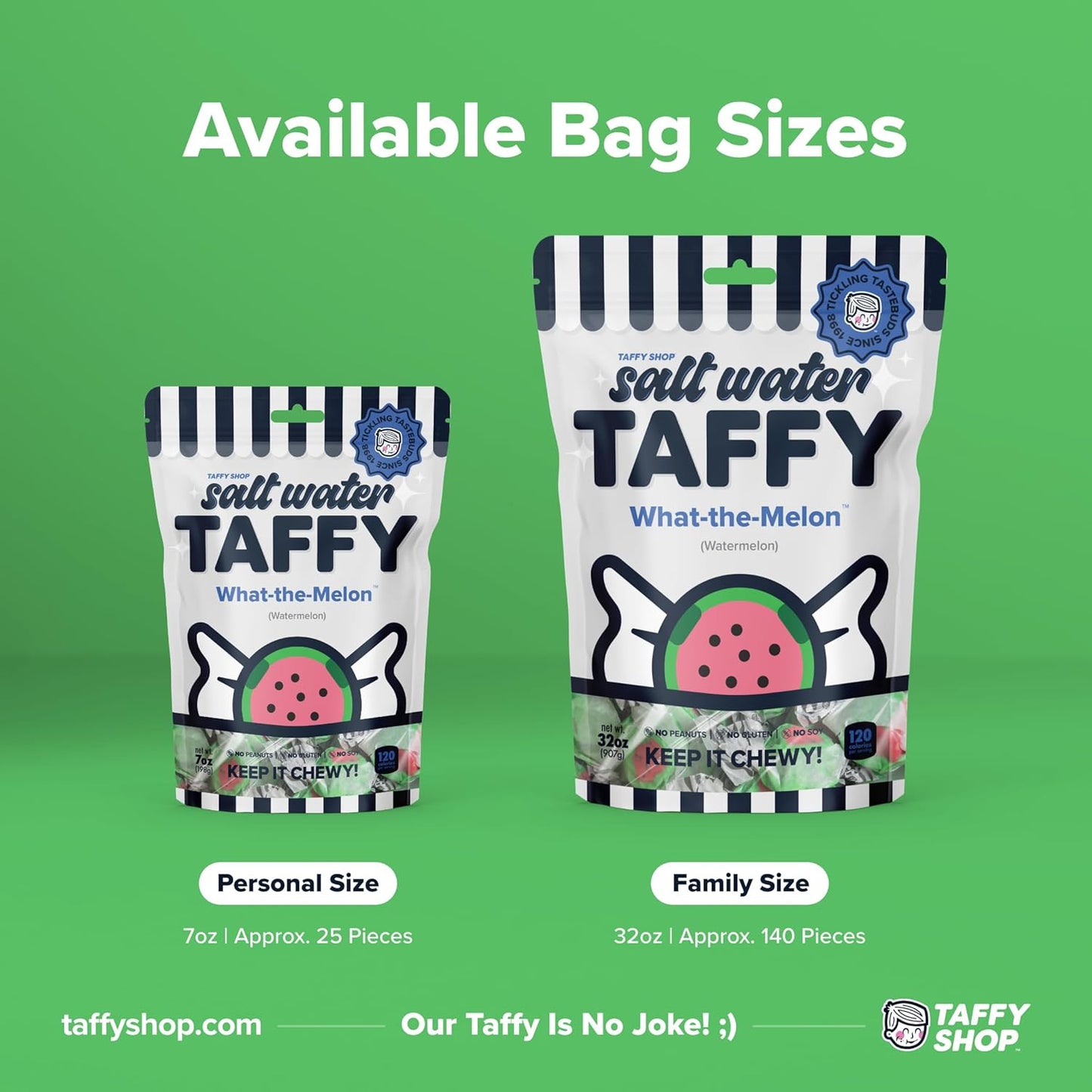 Taffy Shop What the Melon, Watermelon Salt Water Taffy – Gourmet Soft Chewy Candy, Bulk Sweet Snack, Fresh Gift & Gluten-Free, 35 Individually Wrapped Pieces (7oz)