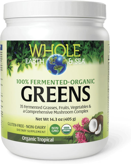 Whole Earth & Sea from Natural Factors, Organic Fermented Greens, Vegan Whole Food Supplement, Tropical, 14.3 Oz