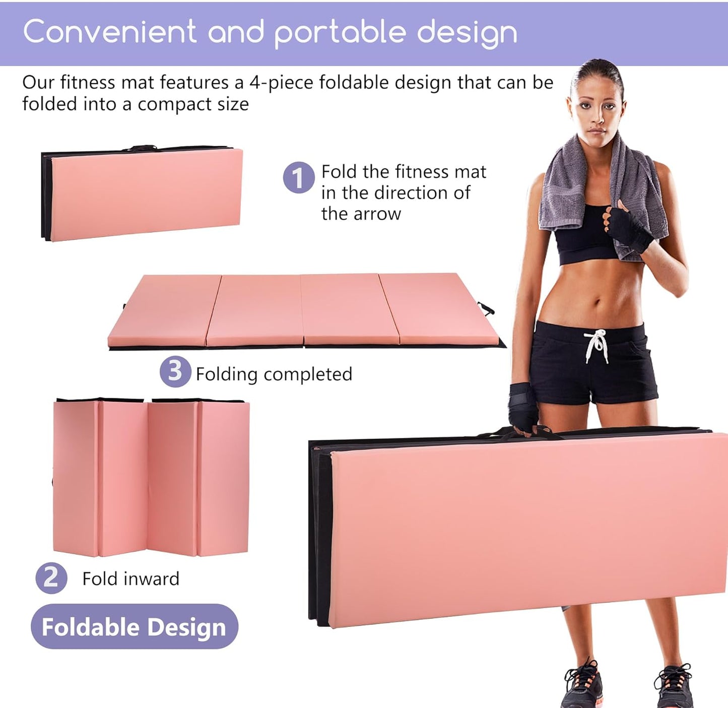 Gymnastics Tumbling Mats Portable Gymnastics Mat Foldable Tumbling Mat 2'x6'/4'x8' PU Leather Exercise Mat Yoga Mat with Carrying Handles for home Workout outdoor Yoga Gymnastics