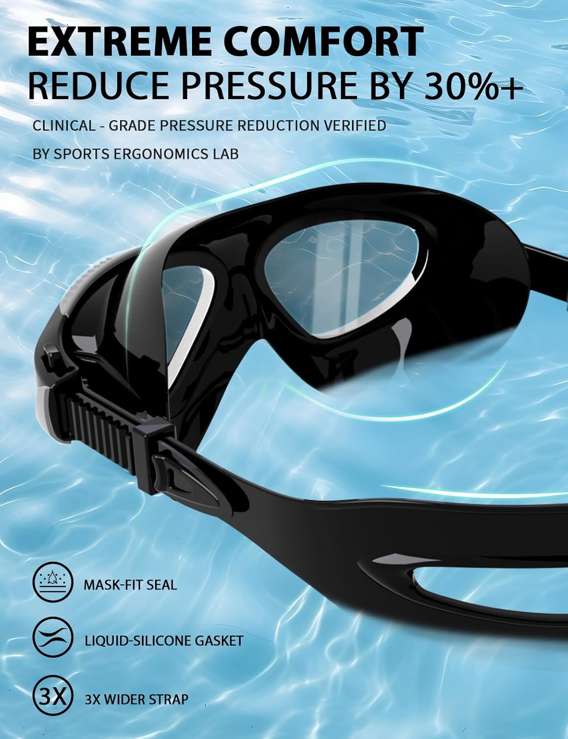 180°Panoramic Swim Goggles Adult, Ultra-Comfort Liquid Silicone Anti-Fog/UV Pool & Outdoor Women Men Youth