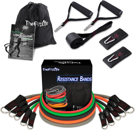TheFitLife Resistance Bands with Handles - Designed for American Body Types, Exercise Workout Tubes for Men, Women, Includes Large Handles, Ankle Straps, Door Anchor, Fitness Levels