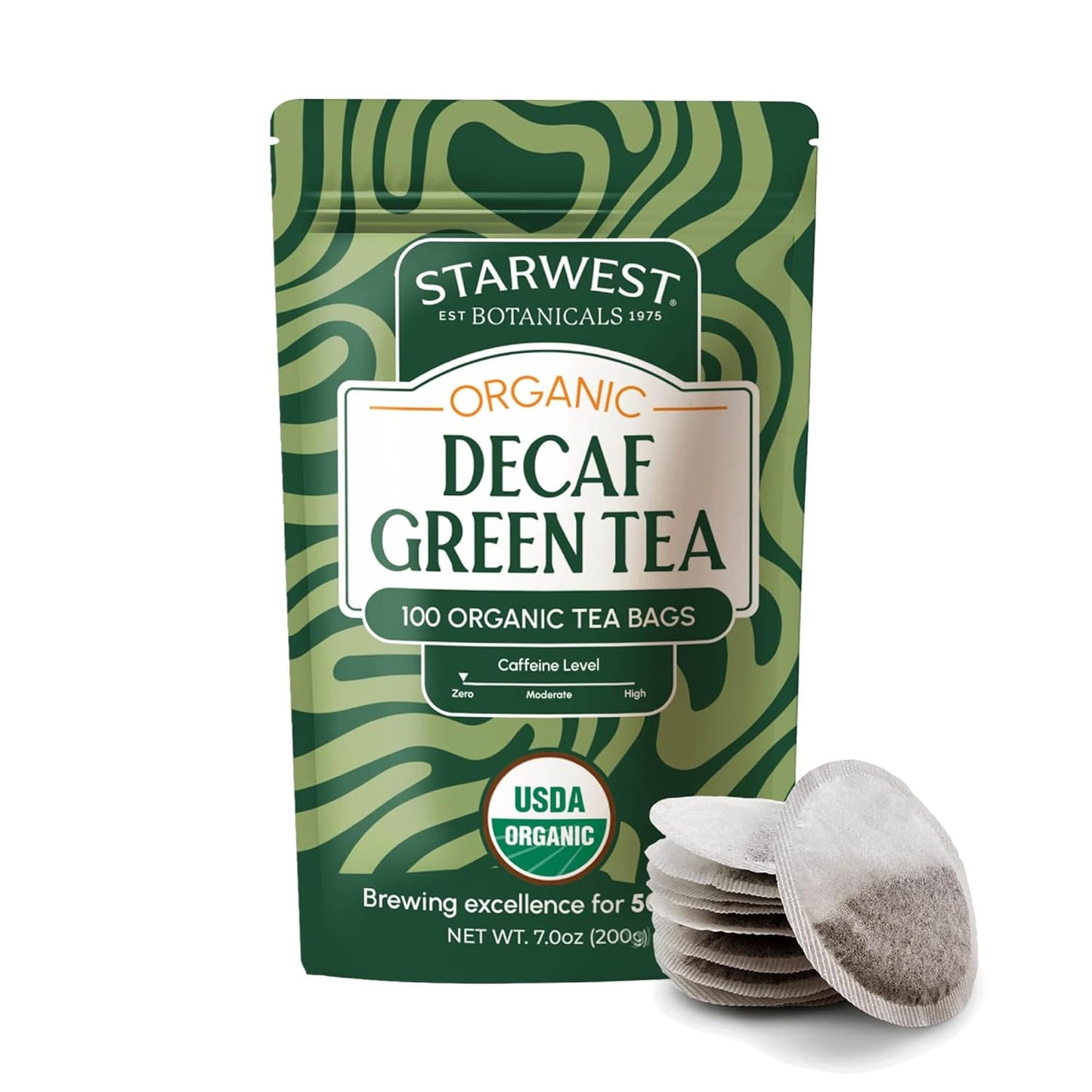 Starwest Botanicals Organic Decaf Green Tea - Decaffeinated Herbal Tea, Caffeine Free Tea with Antioxidant Properties, USDA Organic Green Tea Leaf, Non GMO - Bulk Pack, 100 Tea Bags