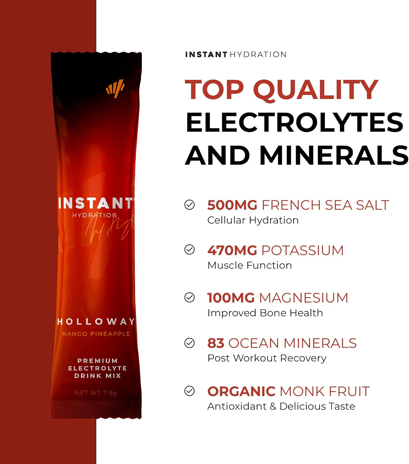 Instant Hydration Electrolytes Powder Packets - Mango Pineapple Drink Mix - Zero Sugar - Keto, Vegan, Gluten-Free, Non-GMO - Boost Recovery, Brain Health, Muscle & Tissue Support- 30 Sticks