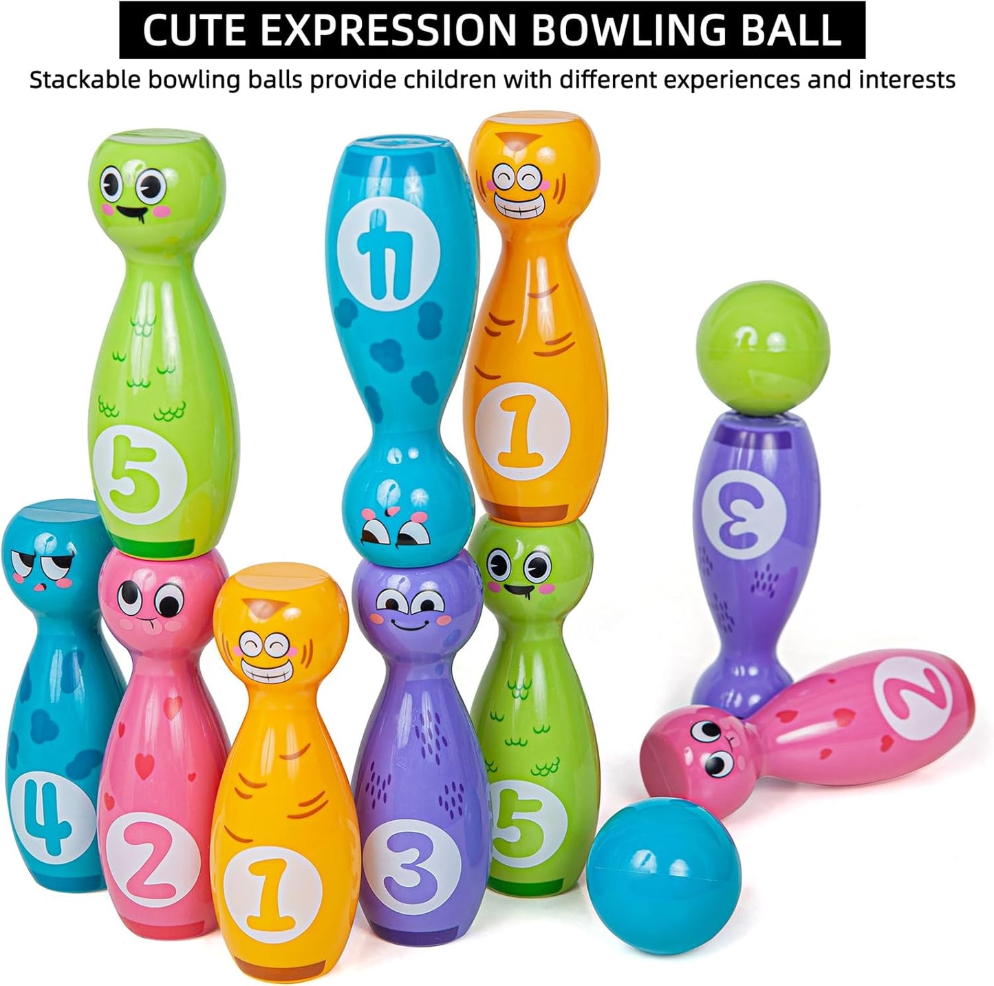 Bowling Set for Kids 2-5,Includes 10 Plastic Pins & 2 Balls, Indoor Activity Games, Birthday Gifts for Boys Girls 5-7,(Color Gift Box Packaging)
