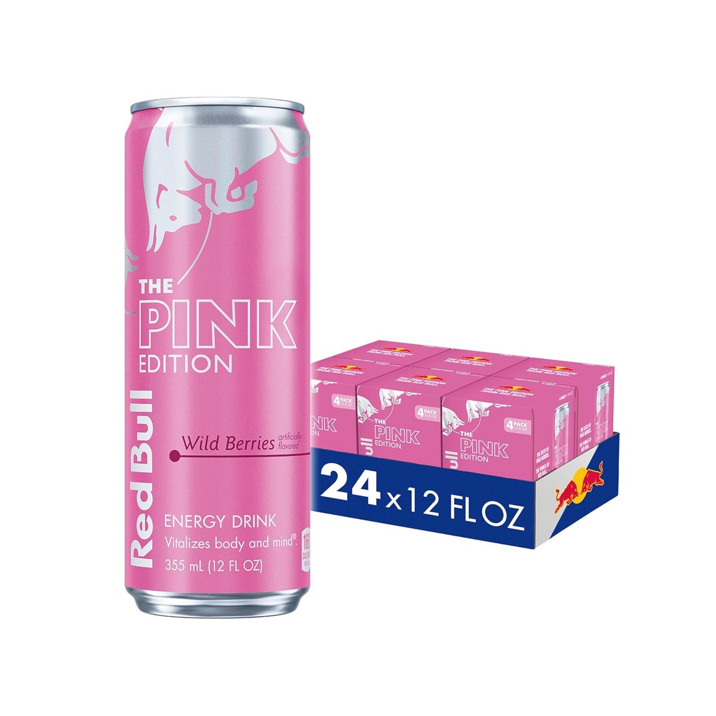 Red Bull Pink Edition Energy Drink, Wild Berries, 12 fl. oz., 6 x 4 Cans, Pack of 24 Cans, with 80mg Caffeine, Taurine & B Vitamins